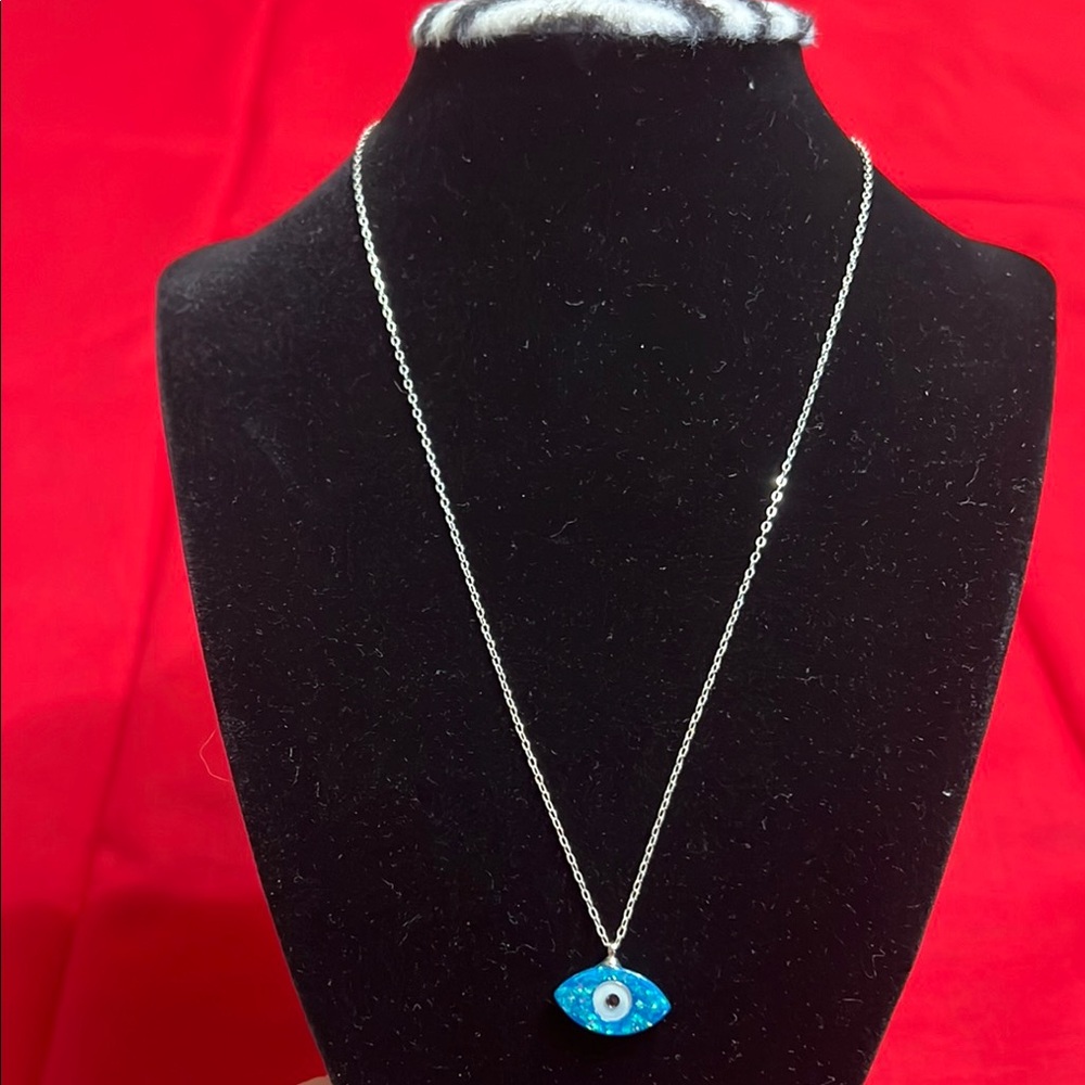 Silver and Blue Evil Eye Necklace with Dainty Chain